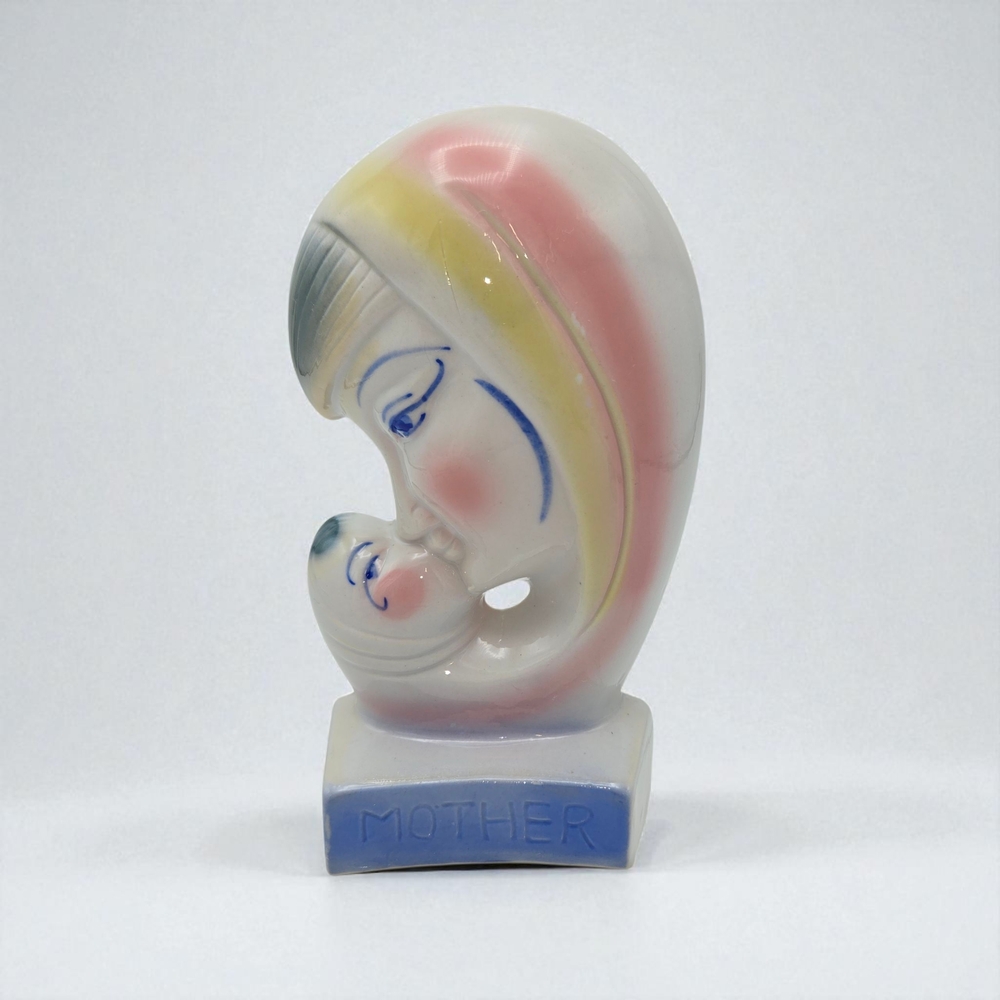 MCM Vintage Rare Mother and Child Wall Pocket Vase Inscribed Mother